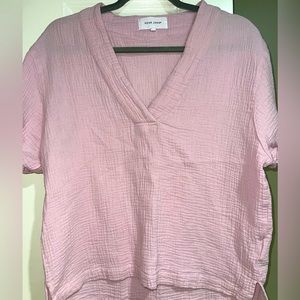 Dear John light pink gauze short sleeve v-neck shirt; size small